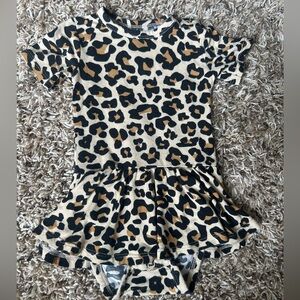 Posh Peanut Bamboo Lana Leopard Print Bodysuit Dress Twirl | Size 3-6 Months